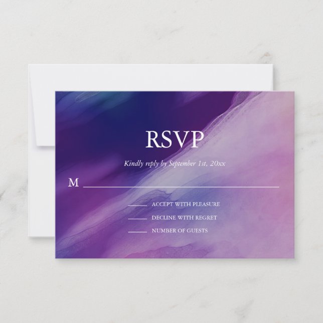 Cartons Réponse Elégante aquarelle violet Mariage bleu marine (Devant)