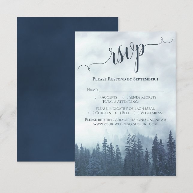 Cartons Réponse Élégante calligraphie Blue Mountain Pines Mariage (Devant / Derrière)