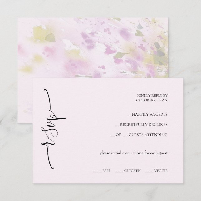 Cartons Réponse Élégante calligraphie Exotique Rose Doux (Devant / Derrière)