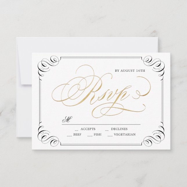 Cartons Réponse Elégante calligraphie florissante mariage vintage  (Devant)