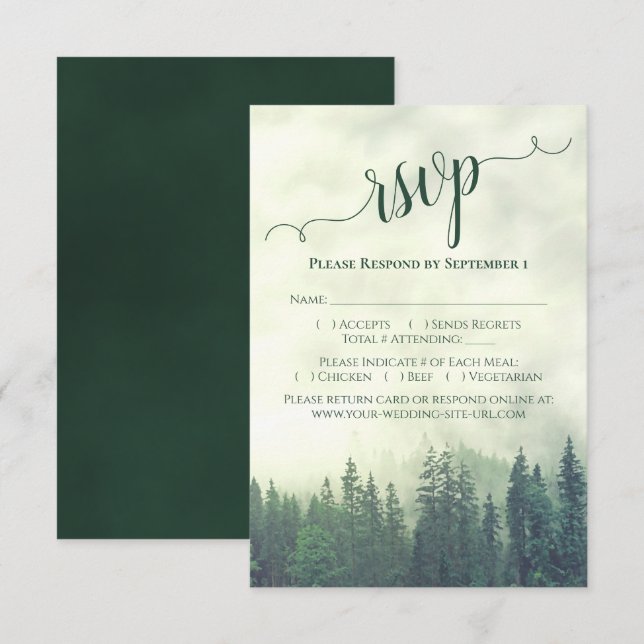 Cartons Réponse Élégante calligraphie Green Mountain Pines Mariage (Devant / Derrière)