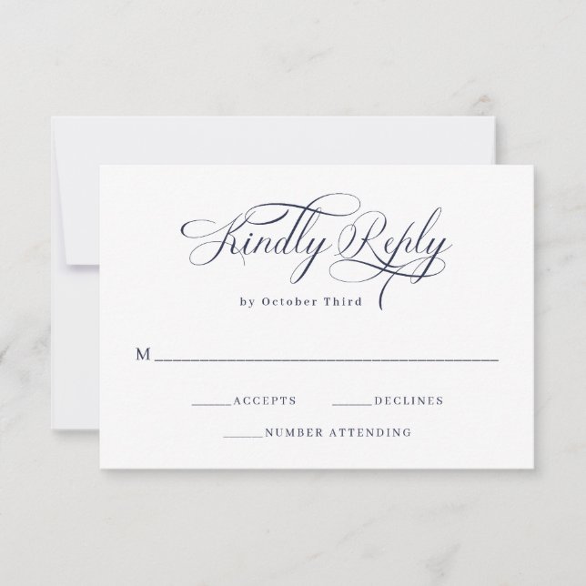 Cartons Réponse Élégante calligraphie | Mariage bleu de la marine (Devant)
