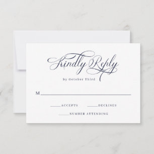 Cartons Réponse Élégante calligraphie   Mariage bleu de la marine