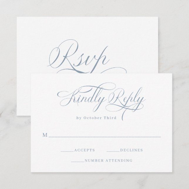 Cartons Réponse Élégante calligraphie | Mariage bleu Dusty (Devant / Derrière)