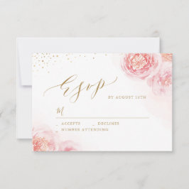 Cartons Réponse Élégante calligraphie or & mariage floral roux