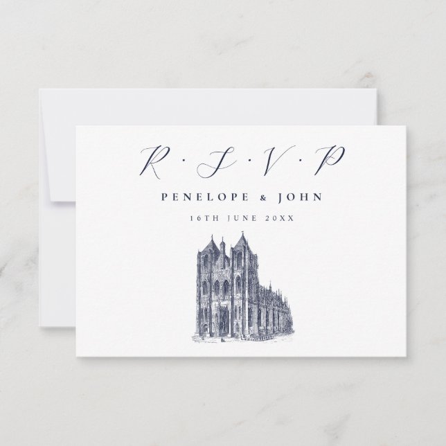 Cartons Réponse Elégante Cathédrale Illustration Mariage blanc (Devant)