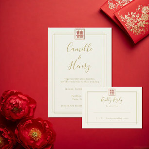Cartons Réponse Élégante Champagne Double Bonheur Mariage Chinois