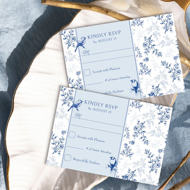 Cartons Réponse Élégante Chinoiserie Mariage floral bleu et blanc (Elegant vintage floral RSVP from the Chinoiserie Wedding Collection by Darling & May)