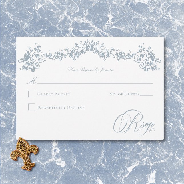 Cartons Réponse Elégante Dusty Blue Chinoiserie Cherub Mariage (Elegant Dusty Blue Chinoiserie Cherub Wedding RSVP Card)