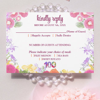 Cartons Réponse Elégante Fête Florale 100e Anniversaire / 100 Ans