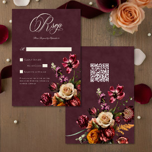 Cartons Réponse Élégante Fleur d'Automne Burgundy Mariage QR