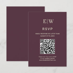Cartons Réponse Elégante laque simple cerise, Mariage Monogramme