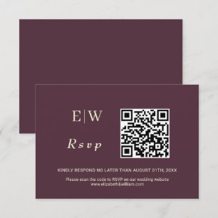 Cartons Réponse Elégante laque simple cerise, Mariage Monogramme
