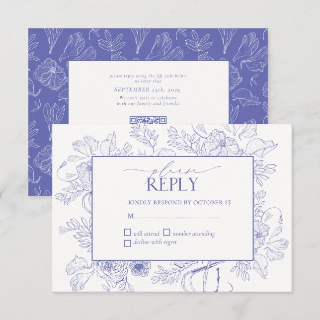 Cartons Réponse Élégante Lavande Lavande Florale Line Mariage d'ar (Devant / Derrière)