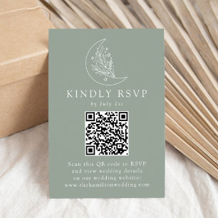 Cartons Réponse Élégante Lune et Étoiles Code QR Vert Sauge Mariag