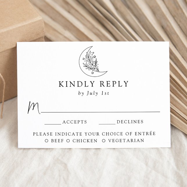 Cartons Réponse Élégante Lune et étoiles Meal Choice Mariage (Créateur téléchargé)