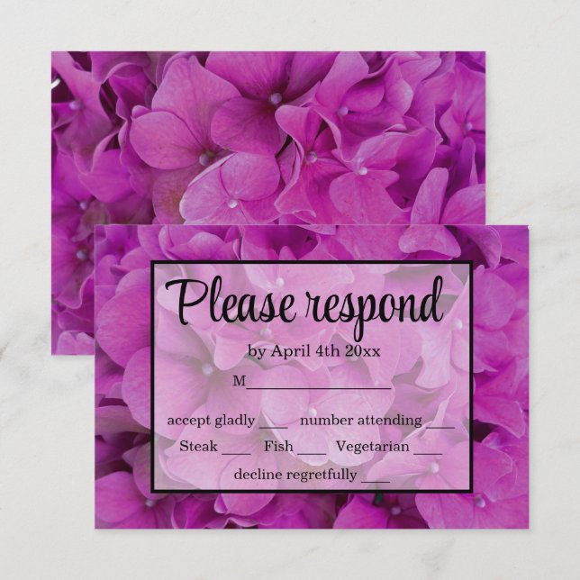 Cartons Réponse Elégante magenta rose hydrangée florale roses (Devant / Derrière)