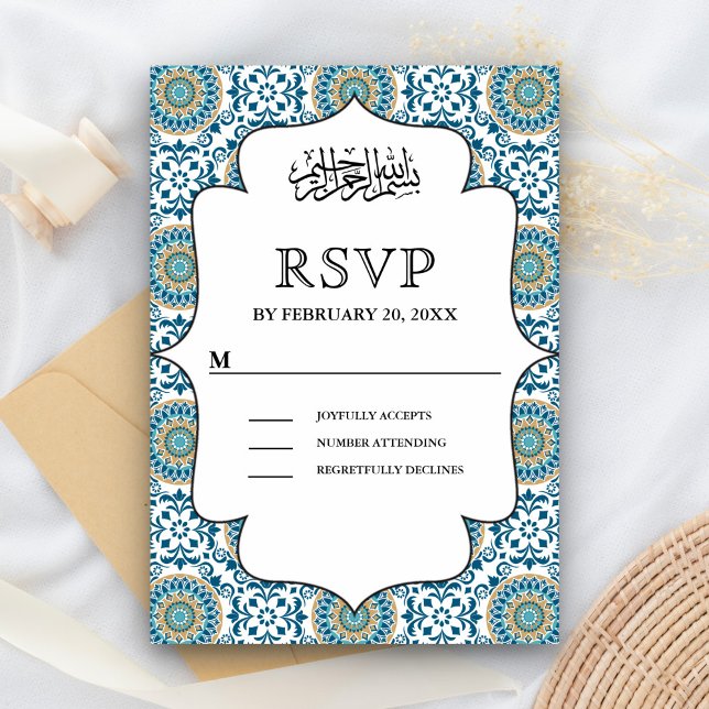 Cartons Réponse Elégante Mosaïque bleue Perse Mariage musulman isl (Créateur téléchargé)