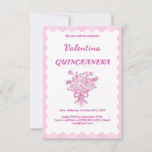 Cartons Réponse Elégante Quinceañera Floral Bouquet Rose et blan