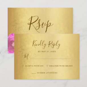 Cartons Réponse Élégante Rose Magenta Florale Or Bat Mitzvah
