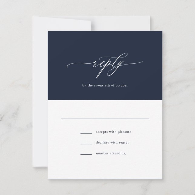 Cartons Réponse Élégante simple calligraphie Mariage bleu marine (Devant)