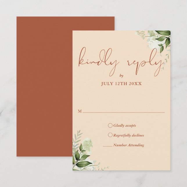 Cartons Réponse Élégante Terracotta verdure Mariage Floral (Devant / Derrière)