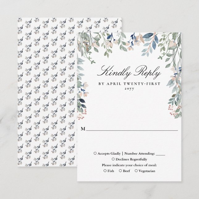 Cartons Réponse Élégante verdure Fleur sauvage Mariage (Devant / Derrière)