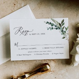 Cartons Réponse Élégante verdure rustique Mariage Options de repas