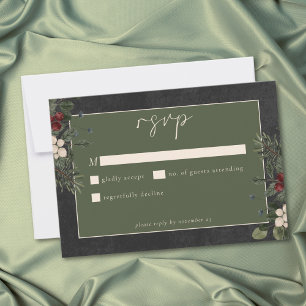 Cartons Réponse Élégantes Baies d'Hiver & Mariage Noir Pin