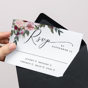 Cartons Réponse Élégantes fleurs roses roses. Mariage fleuri du ja