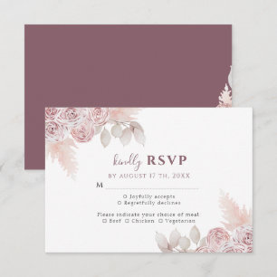 Cartons Réponse Élégantes Roses Fardées de Rose Floral Mariage RSV