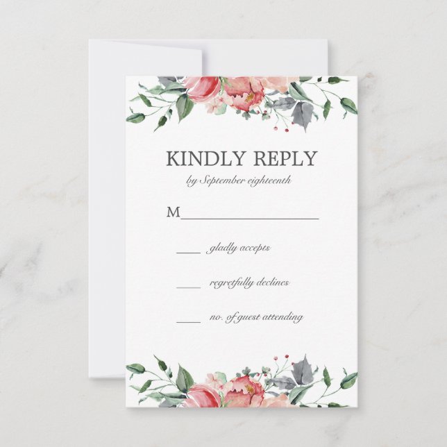 Cartons Réponse Elizabeth Simple Elegant Rose Flowers Mariage (Devant)