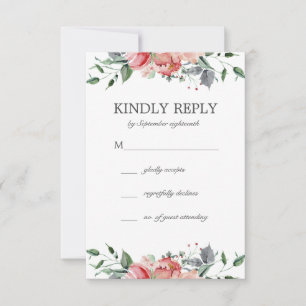 Cartons Réponse Elizabeth Simple Elegant Rose Flowers Mariage