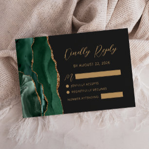 Cartons Réponse Emerald Agate Gold Calligraphy Script Mariage