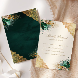 Cartons Réponse Emerald Floral Gold Lace Cream Mariage musulman