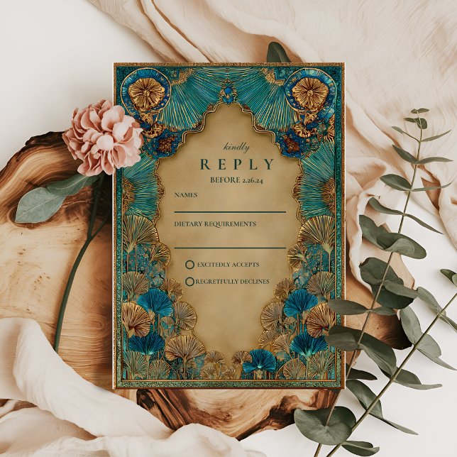 Cartons Réponse Emerald Gold Islamic Wedding (Créateur téléchargé)
