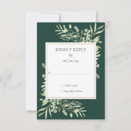 Cartons Réponse Emerald Green Aquarelle Verdure Mariage or