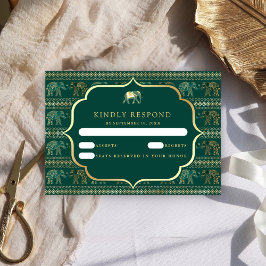Cartons Réponse Emerald Green et Gold Elephant Mariage indien