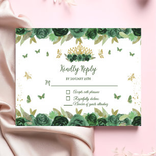 Cartons Réponse Emerald Green Floral Tiara + Butterfly Quinceanera