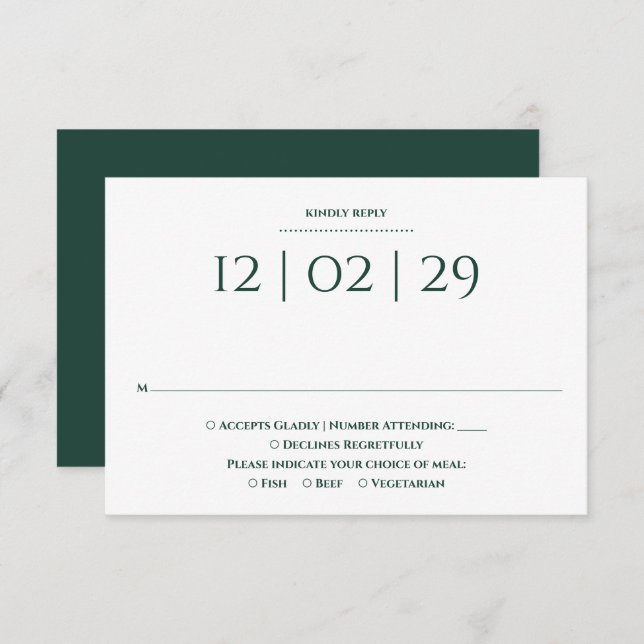 Cartons Réponse Emerald Green Simple Mariage de date spéciale (Devant / Derrière)