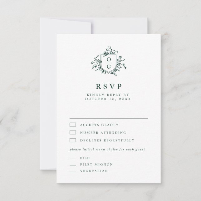 Cartons Réponse Emerald Greenery Mariage botanique Vintage (Devant)