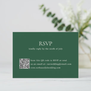 Cartons Réponse Emerald vert QR Code moderne Mariage élégant