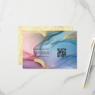 Cartons Réponse Encre Élégante Rose, Bleue et Dorée pour Mariage