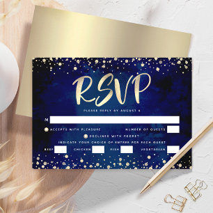 Cartons Réponse Entrée Navy Bat Mitzvah Calligraphie Dorée Aquarel