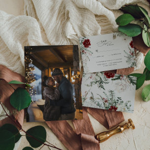 Cartons Réponse Épinette et dentelle   Mariage de fleurs d'hiver