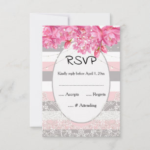 Cartons Réponse Été rose et gris rayures mariage dentelle florale