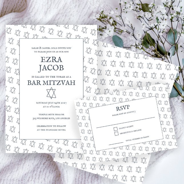 Cartons Réponse Étoile simple de David Custom B'nai Bat Bar Mitzva (Simple Star of David Custom B'nai Bat Bar Mitzvah RSVP Card
)