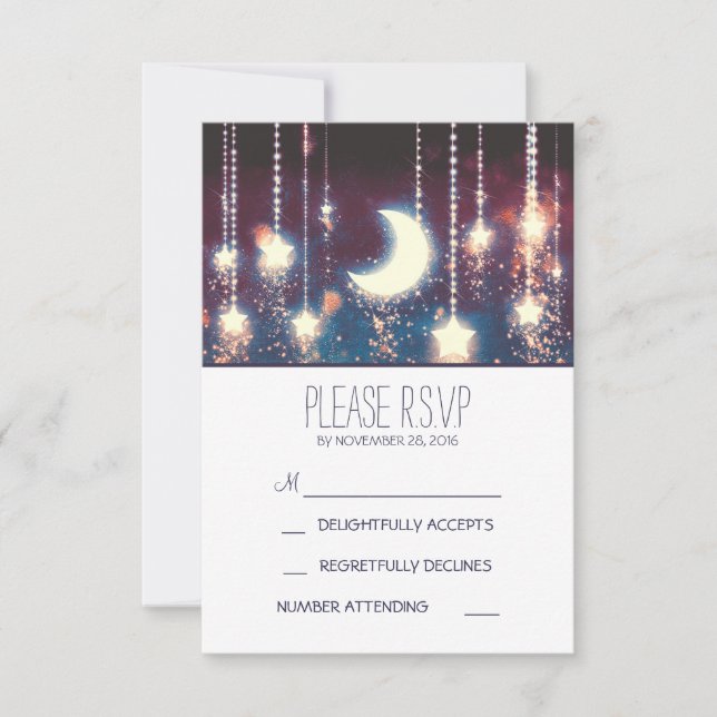 Cartons Réponse étoiles de lune et chaîne de lumières mariage cart (Devant)