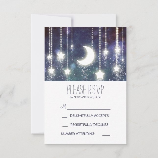 Cartons Réponse étoiles de lune et chaîne de lumières mariage cart (Devant)