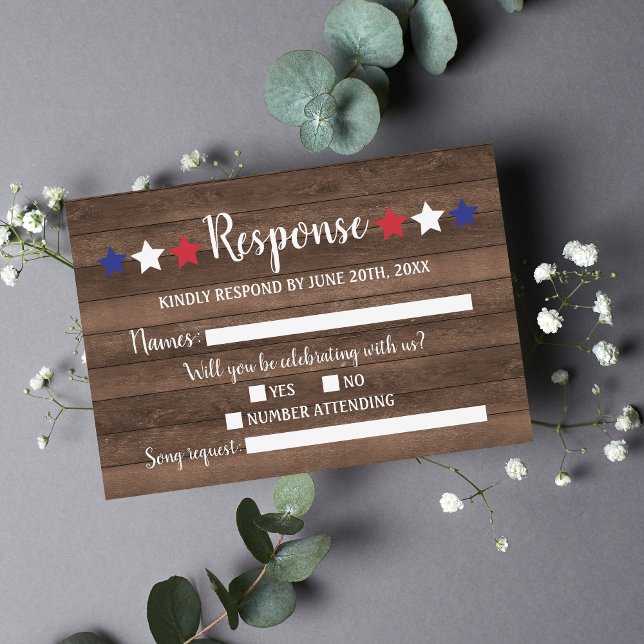 Cartons Réponse Étoiles Patriotiques Bois Rustique du 4 Juillet (Créateur téléchargé)